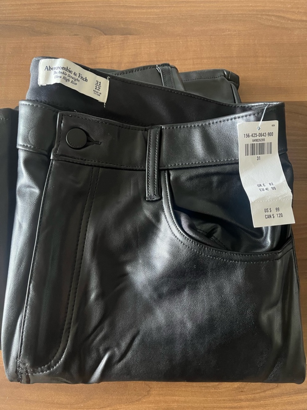 Abercrombie & Fitch Black High-Rise Faux Leather Ankle Jeans